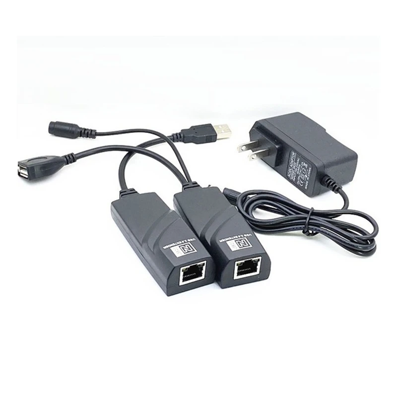 USB 2.0 Extender Over Cat5 Cat5e Cat6 Ethernet Cable Transfer Up To 100M RJ45 Receiver With DC5V/2A Power Adaptor