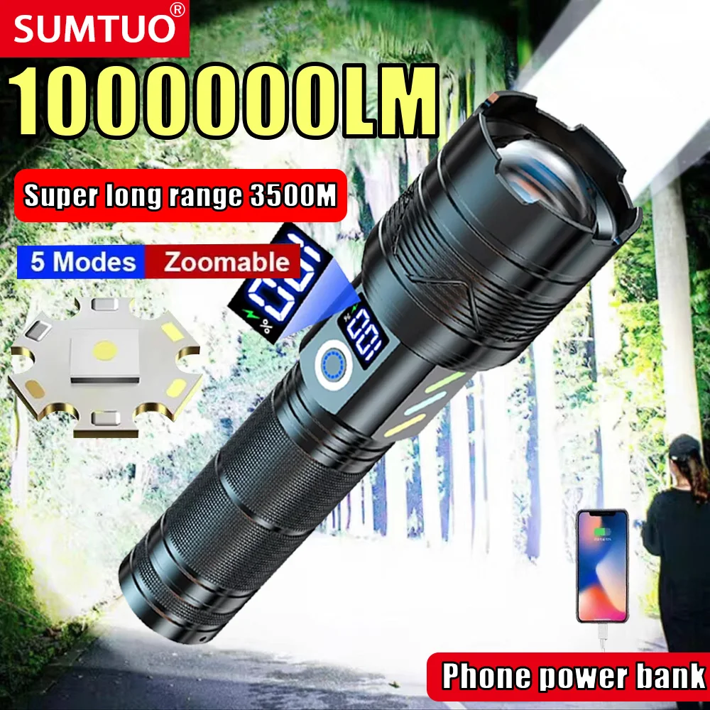 

1000000LM High Power XHP360 Led Flashlight Rechargeable Zoom 3500M Long Range Torch For Fishing,Hurting,Outdoor Camping Torch