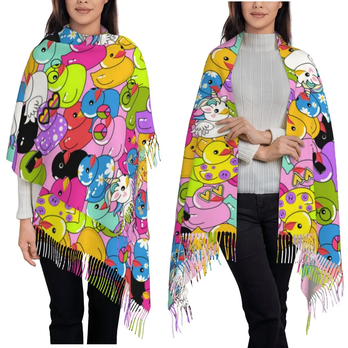 

Cute Cartoon Duck Scarf Tassel Scarves Women Soft Warm Shawls and Wraps Large Fall Winter Shawl Wrap