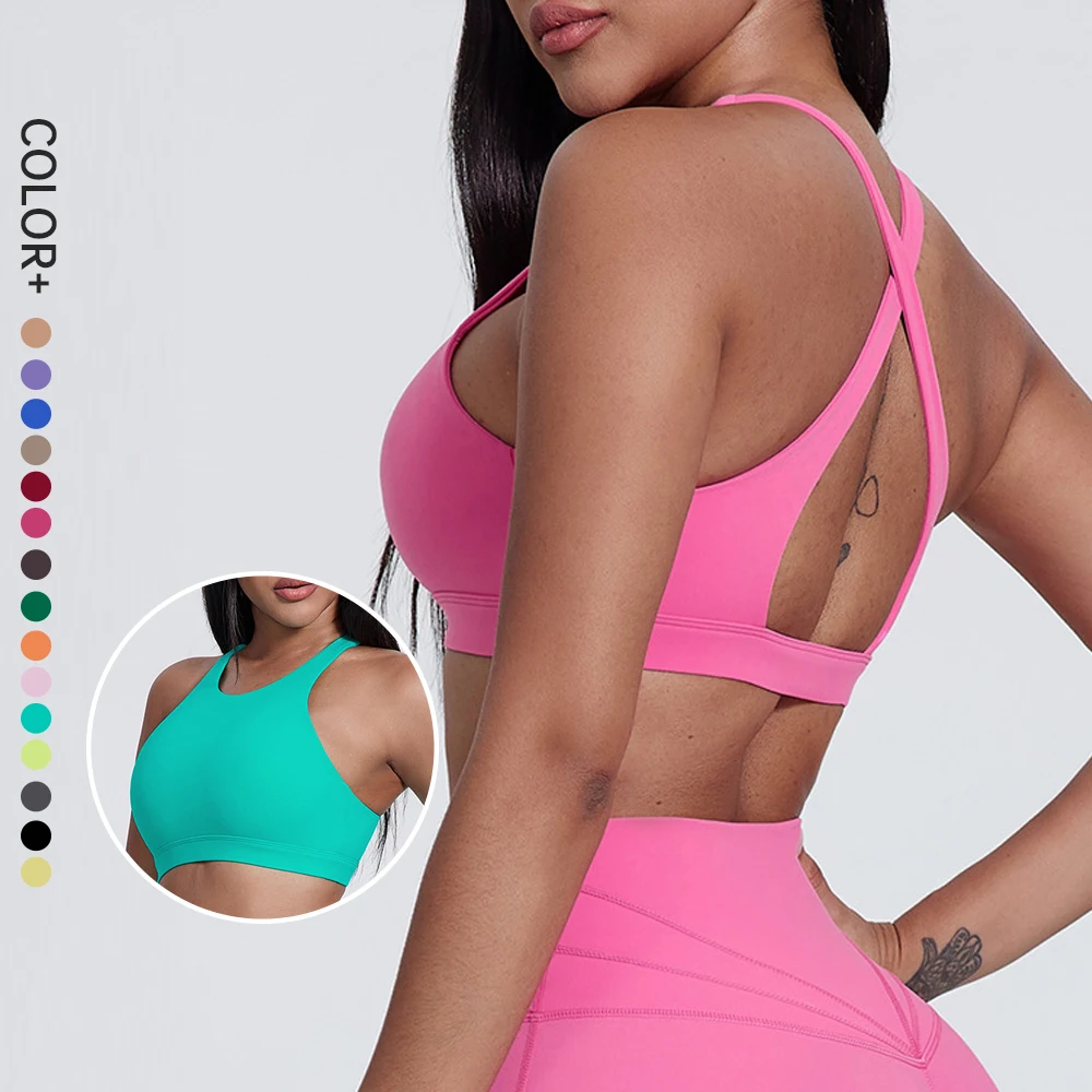 SHINBENE High Neck Push up Workout Sports Bra with Removable Pads Lightweight Comfortable Four-Way Stretch for Gym Yoga Training