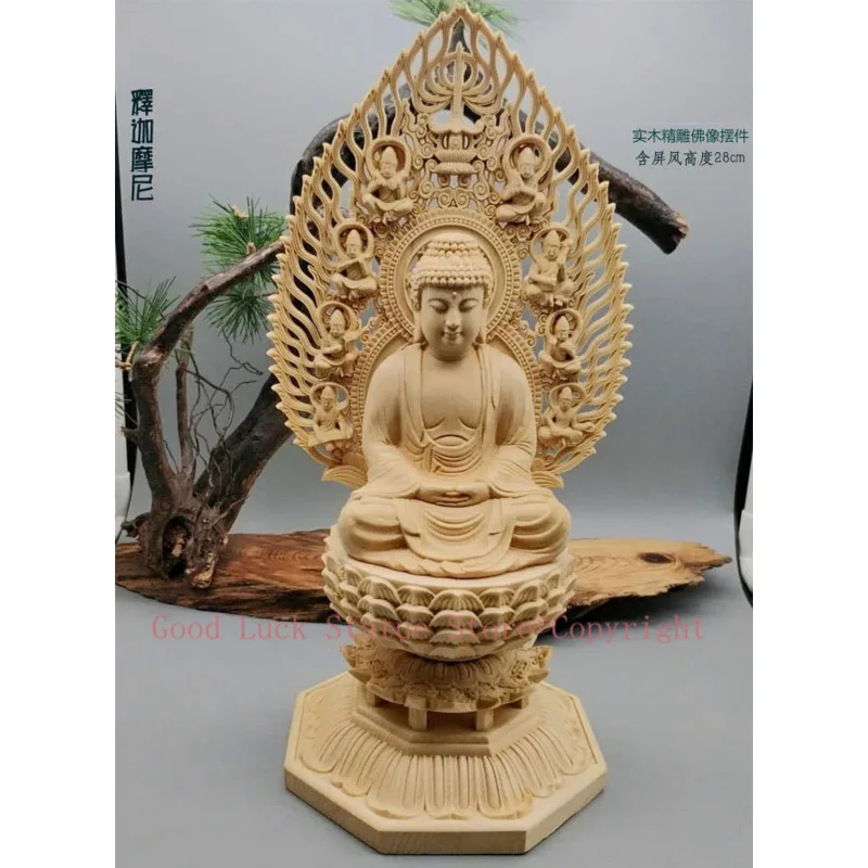 28CM Large --HOME family protection # TOP Handmade wood carving Lotus Sakyamuni Tathagata RULAI Buddha statue art Ornament