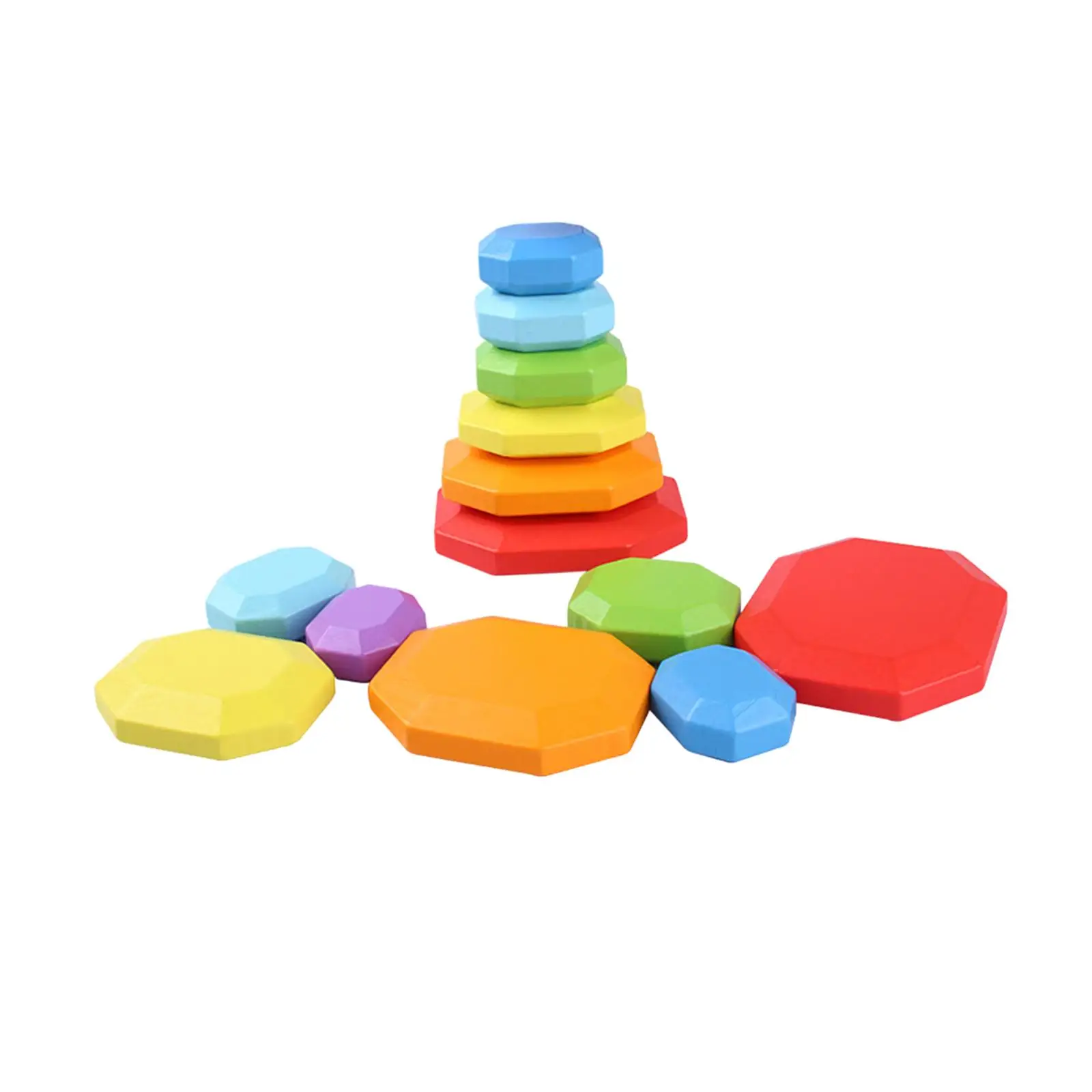 7 pezzi Montessori arcobaleno impilabile pietra impilabile gioco ordinamento abilità motorie in legno