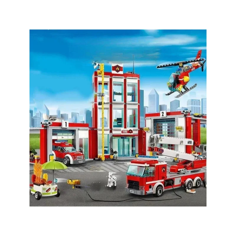 Bombeiro centro posto de bombeiros modelo de construção bloco tijolo decoração para casa brinquedos natal presente aniversário para crianças