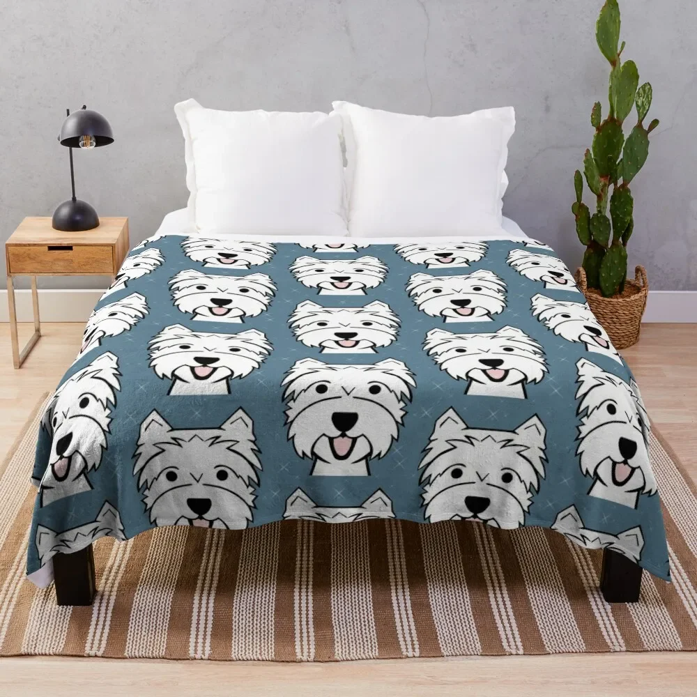 

West Highland Terrier - Westies - Westie dogs - blue Throw Blanket halloween Sofa Quilt Softest Kid'S Blankets