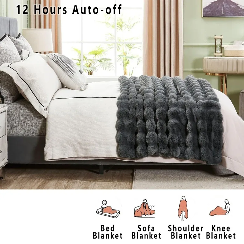 US 130*190cm Light Luxury Plush Heating Blanket Office Shawl Single Advanced Induction Electric Blanket Floor Heating System