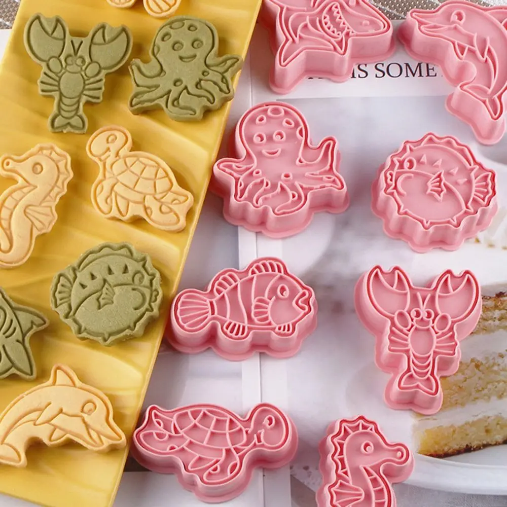 DIY Octopus Turtle Plunger Plastic Dolphin Shark Seahorse 3D Cookie Cutter Biscuit Mold Baking Mould Marine Animal