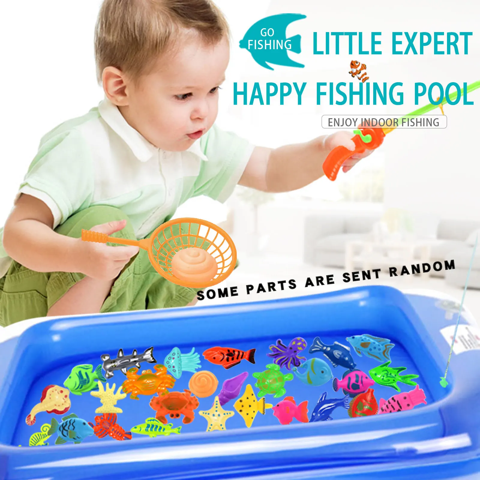 لعبة تفاعلية لحمام السباحة المغناطيسي للأطفال الوالدين والطفل في الأماكن المغلقة للأولاد والبنات تلعب في الماء، صنارة الصيد، حمام السباحة الصيد