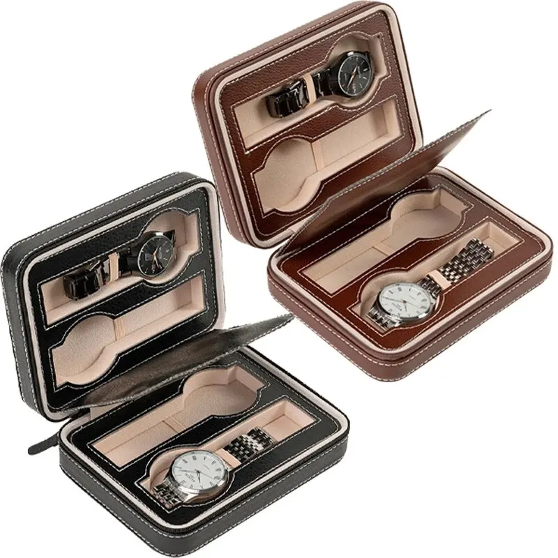 New Travel Dustproof Embedded Watch Box Zipper Portable PU Leather Storage Case Watch Display Box For Trips And Gifts