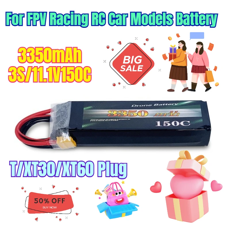 

3350mAh 3S/11.1V 150C Rechargeable Batteries for FPV Racing RC Car Models Battery