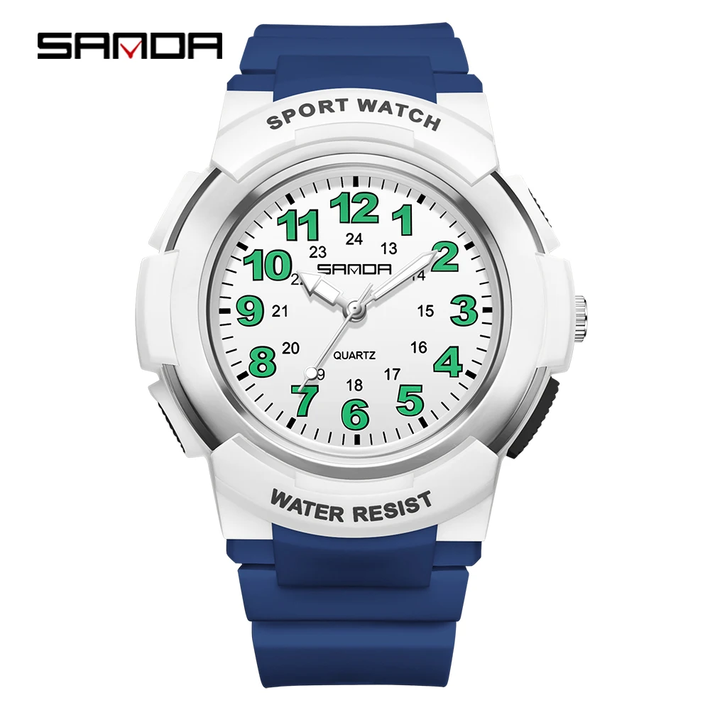 SANDA 6308 nuevo reloj para niños impermeable examen de estudiante reloj de cuarzo silencioso Simple Digital luz colorida reloj de mujer para hombres