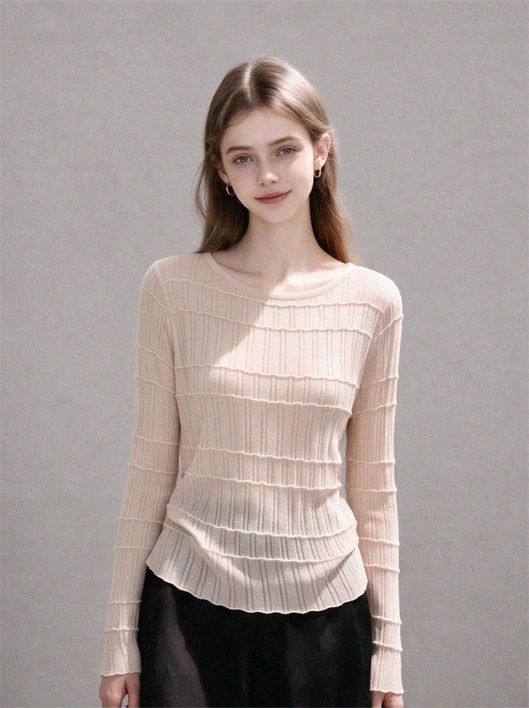 Undershirt Crew Neck - 2026년 신상품, 여성용 단색 크루넥 니트