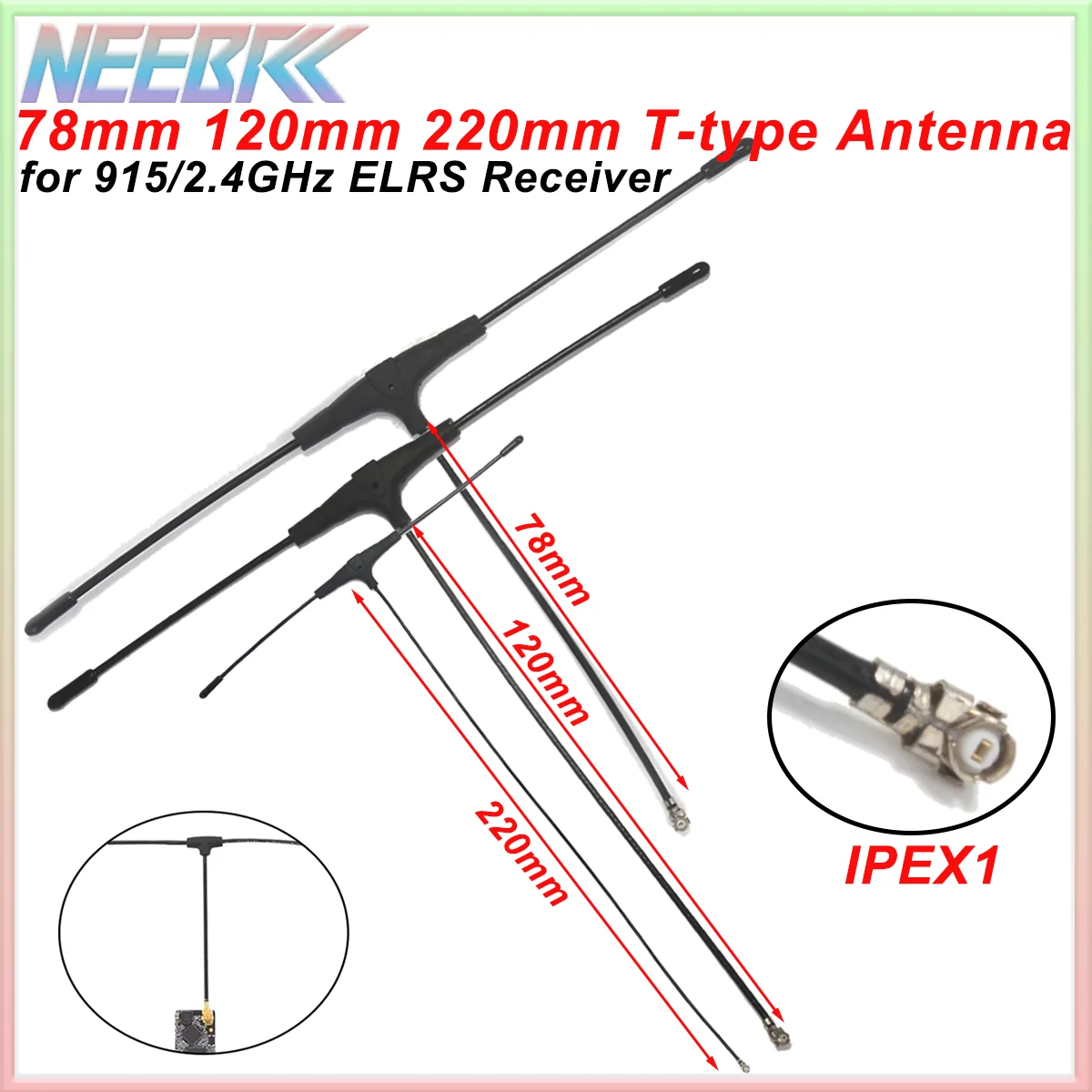 915MHz 2.4G T-type ELRS Antenna 78/120/220mm  IPEX 1 IPEX1 for FPV Drone TBS CROSSFIRE FRSKY R9mm R9MX ELRS Nano EP1 RX Receiver