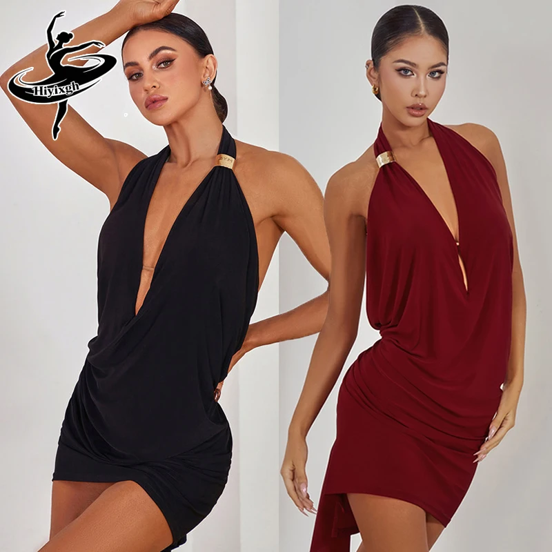 

Женское платье для современных танцев 2026: без рукавов, с открытой спиной, глубоким V-образным вырезом, для латиноамериканских танцев