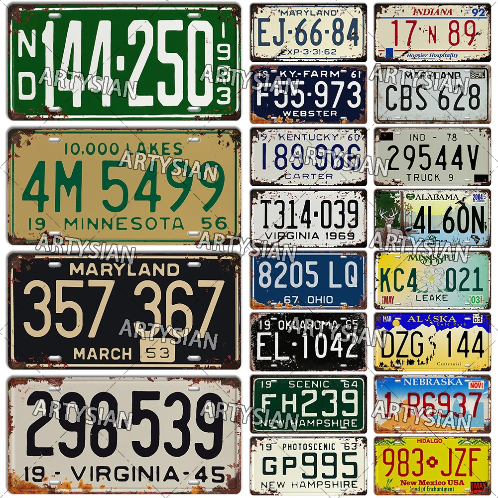 Металлическая табличка штатов США, автомобиль, прицеп, трактор, номер автомобиля, ретро металлический знак, Индиана Мэриленд, Небраска, Миссисипи, Миннесота