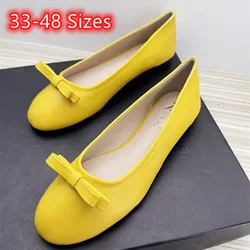 Women Doug Shoes Round Toe Wide Fitting Butterfly-Knot Ballet Flats High Quality PU Hand-Made Slip-On In Big Sizes 48 47 46 33 9