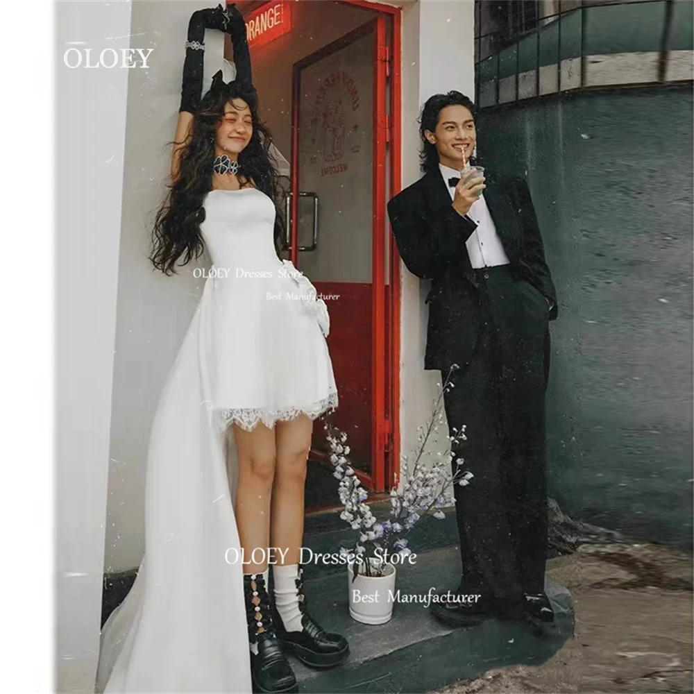 

OLOEY Simple Ivory Strapless Wedding Dresses Japan Photoshoot 3D Flowers Lace Sleeveless A-Line Bridal Gowns Replica Brand Dress