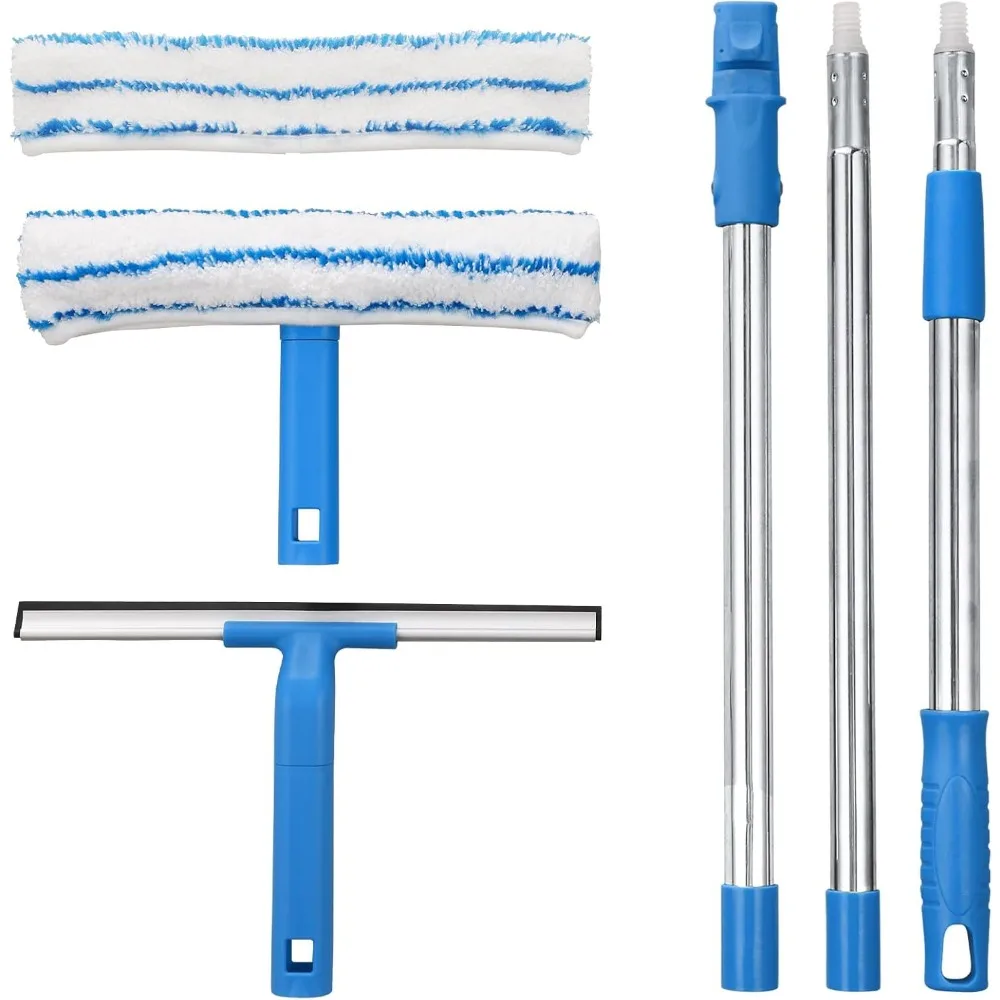 

Window Cleaner with Long Handle(57IN) Glass Cleaning Tools with Silicon Squeegee&Microfiber Scrubber Kit for Shower Mirror Door