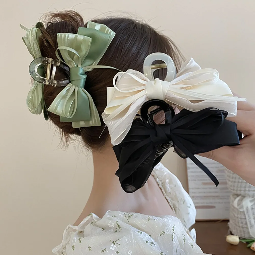 

Green Black White Bow Hair Claw Big Bowknot Double Sided Bowknot Hair Clip Headwear Hair Accessories Bow Shark Clip Lady