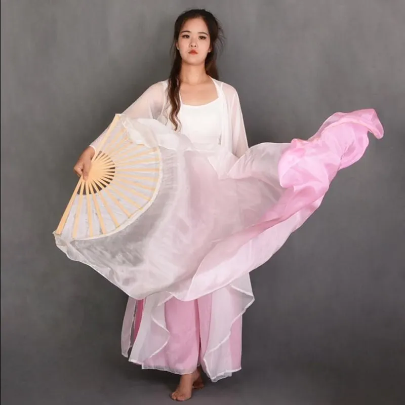 Velo de abanico de seda para danza del vientre de 1,2 m, accesorios clásicos Yangko ligeros para niñas, venta al por mayor, nuevo, blanco, rosa, degradado, un par