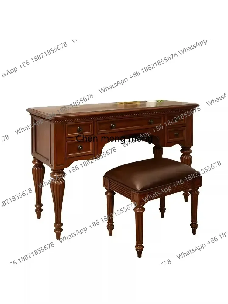 American solid wood dressing table makeup stool combination retro home bedroom light luxury medieval furniture full solid wood
