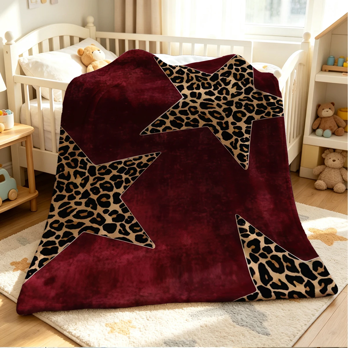 Leopard- Star Flannel Blanket Warm Soft Halloween Christmas Couch Warm Cozy Decorative Decor Gift for All Season