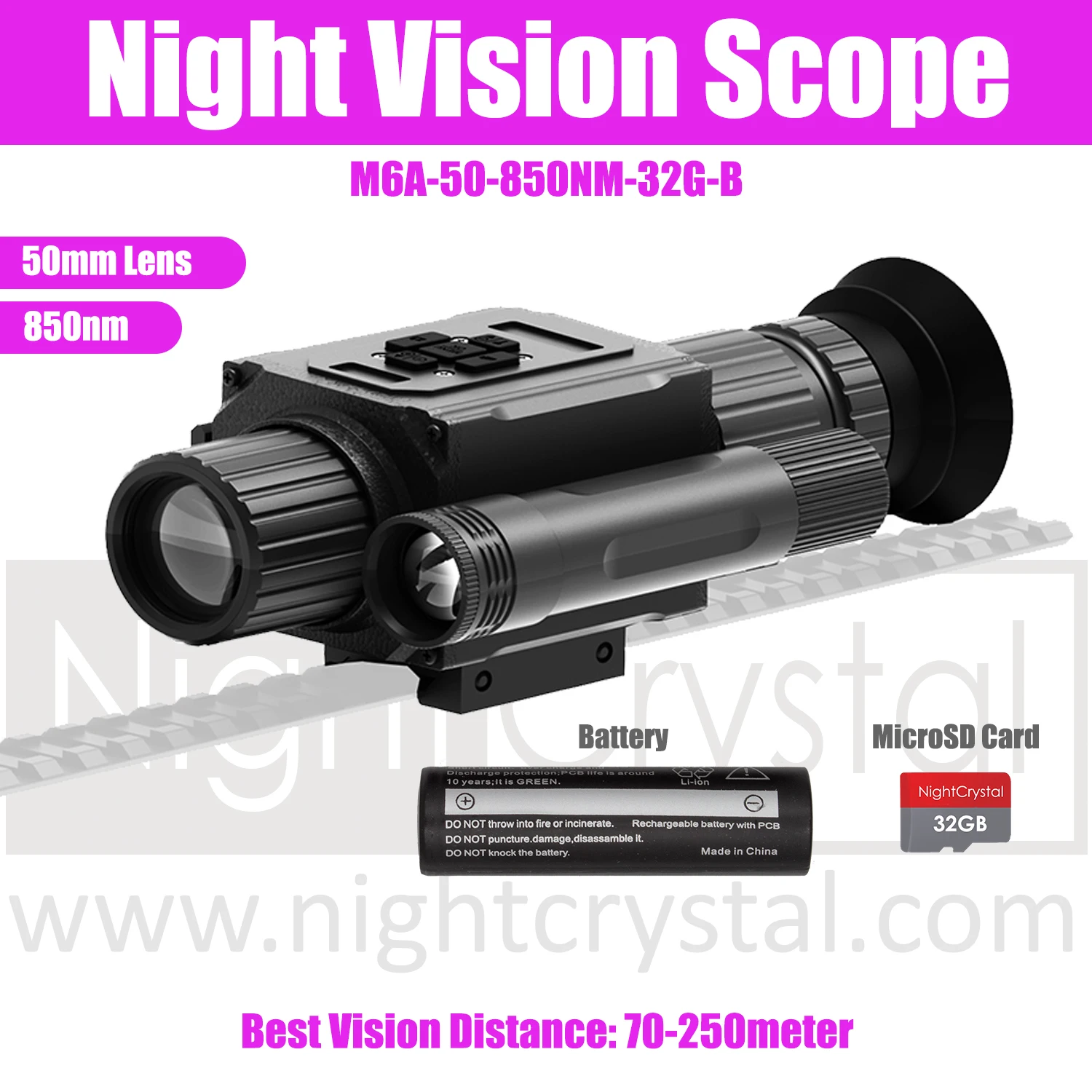 Megaorei NK008 Plus M6A 1080p HD tactische nachtkijker monoculair en richtkijker, 1,4” AMOLED-display, Picatinny-railmontage