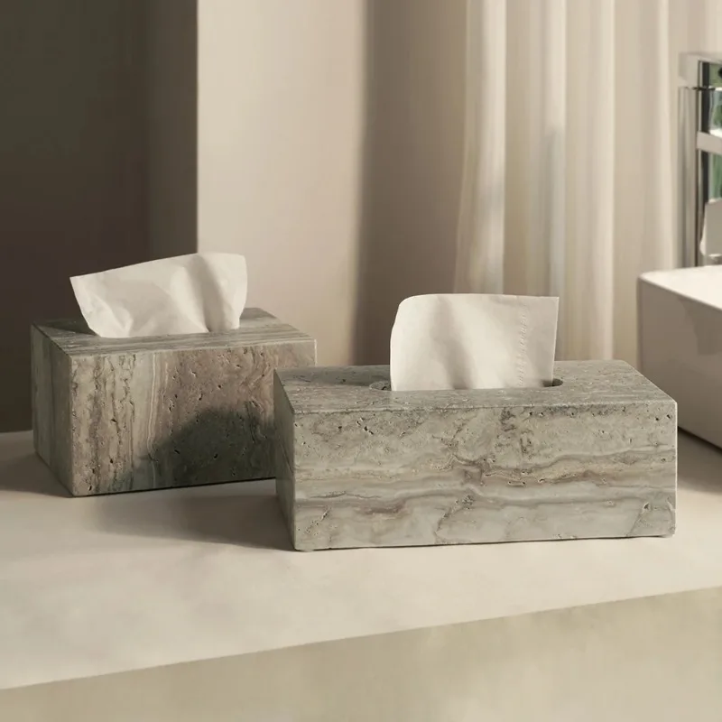 Natural Marble Tissue Box Decorative Table Napkin Holder Rectangular Tissue Case for Kitchen Bathroom Vanity
