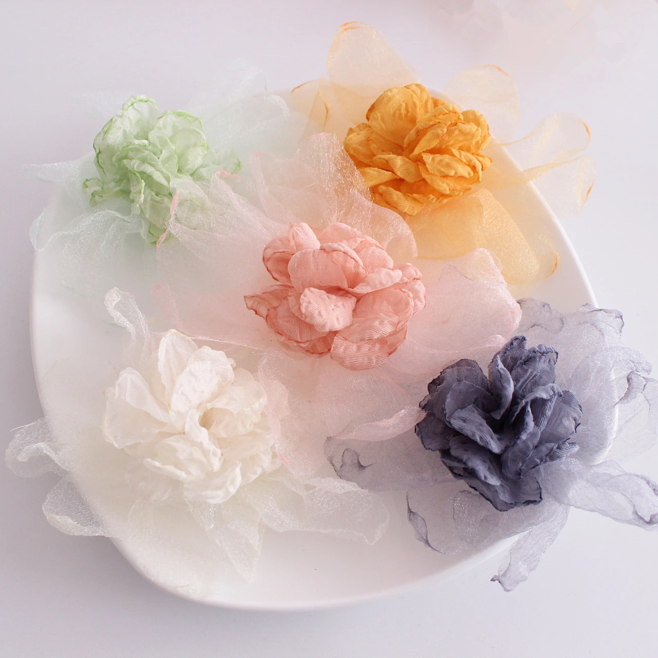 

Singed Organza Floral Burned Fabric Flowers For Kids Girl Hair Accessories