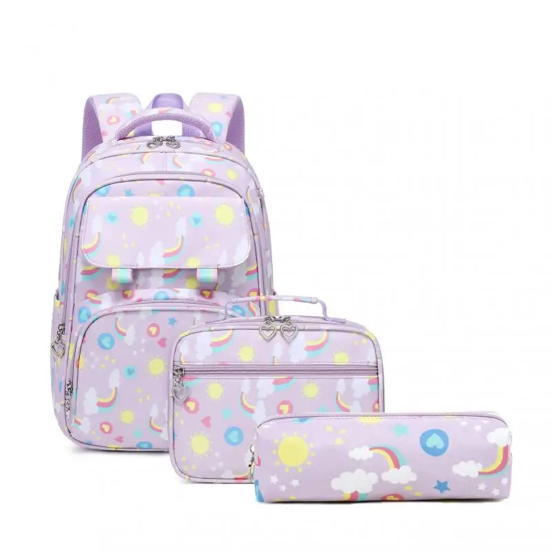 

3pcs/set School Backpack For Teenagers Girls Rainbow Pattern Kids Student Backpack Children Waterproof School bag With Lunch Bag