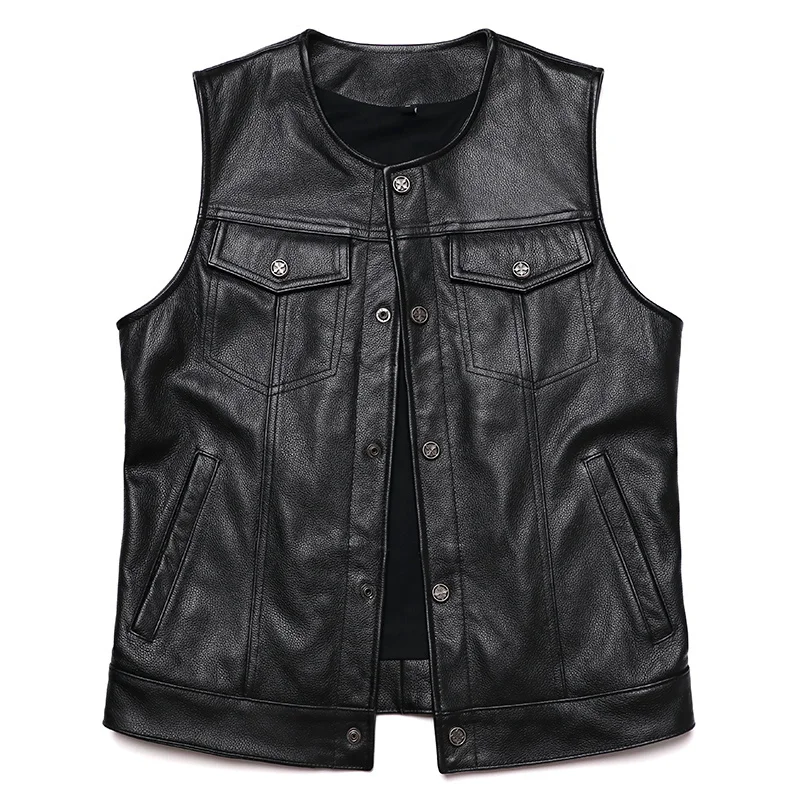 

Sons of Anarchy Classical Genuine Leather Vest Man 100% Cowhide Motorcycle Club Sleeveless Jacket Slim Biker Waistcoat