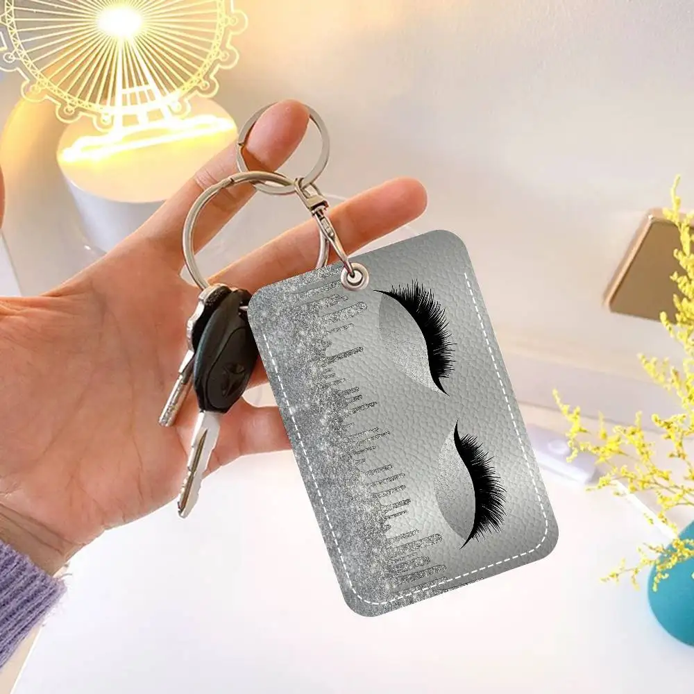 Glitter Eyelashes Card Holders Student ID Card Protective Cover Cases Student Campus Access Cards Key Chain Anti-lost