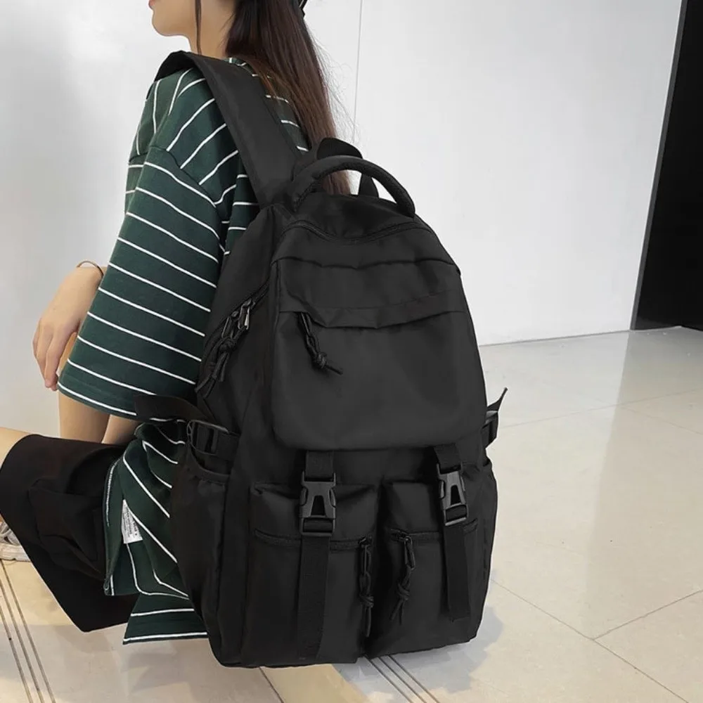 Fashion Large Capacity Canvas Backpack Harajuku Solid Color Students School Bag Nylon Japanese Style Shoulders Bag Textbook