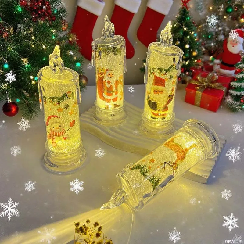 1-5 قطعة عديمة اللهب LED عيد الميلاد شمعة إلكترونية واقعية نازف الدموع سانتا كلوز ثلج الحلي عطلة ديكور