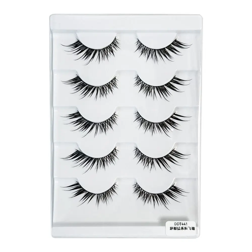 5 Pairs New Wispy Cat Eye False Eyelashes Black Thin Band Long Natural Fake Lashes 7-13mm Foxy Eye Lashes Eye Extension