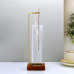 Incense Holder Wooden Incense Holder for Sticks with Glass Ash Catcher Anti-Ash Flying Incense Burner for Yoga Home Decor