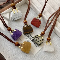 Korean velvet rope tiger eye stone bag necklace womens niche design high-end sweater chain