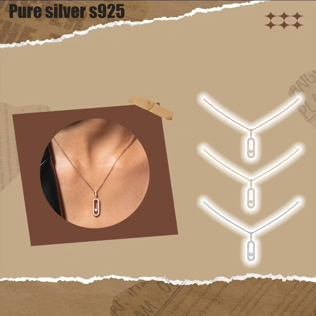 

Pure silver s925 necklace Luxury, high-end, trendy, personalized diamond studded hollow necklace