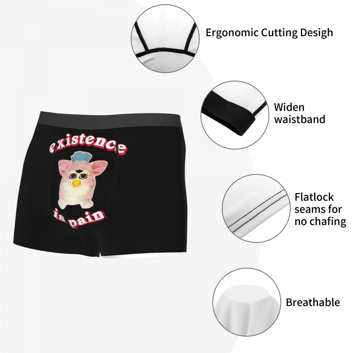 Boxer Underpants Shorts Furby Existence Is Pain Panties Men Ventilate Underwear for Homme Man Boyfriend Gift