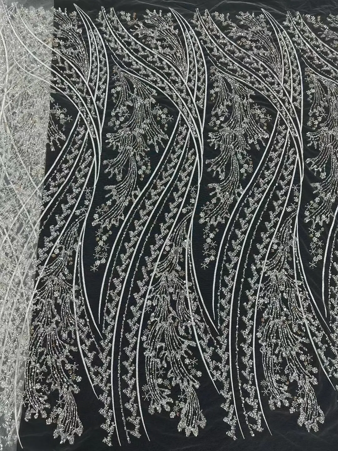 

French Beaded Tulle Lace Fabric L-14061810 High Quality African Net Lace Fabrics With Sequins For Evening Dresses