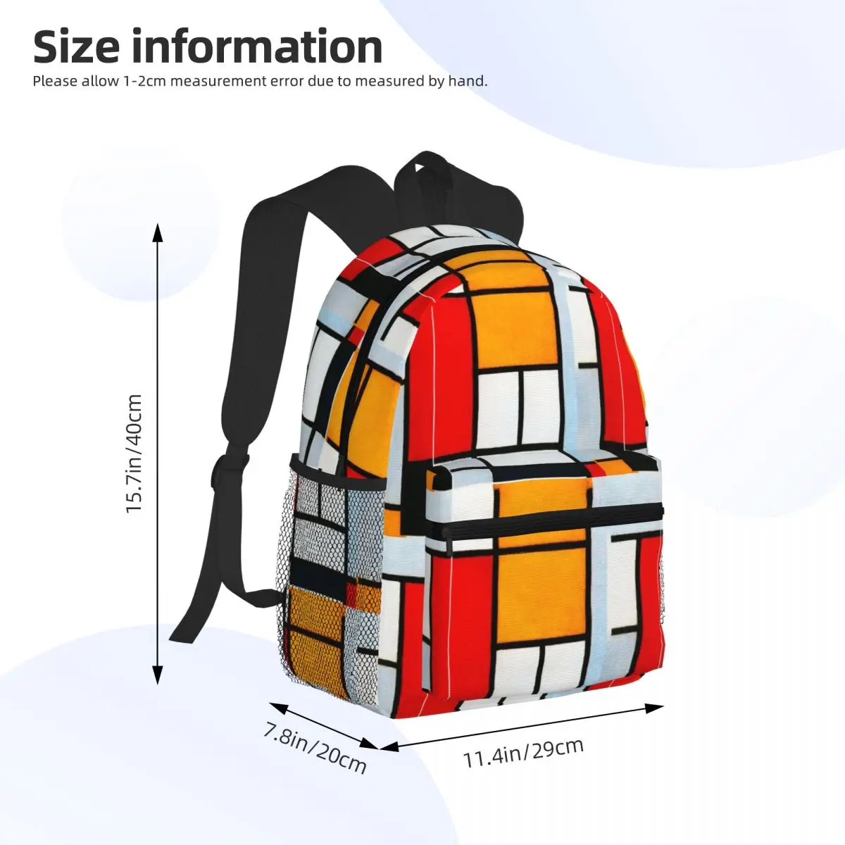 Piet Mondrian Composition Student Backpack School Bag Hiking Travel Daypack for Boys Girls Bookbag Shoulder Bags