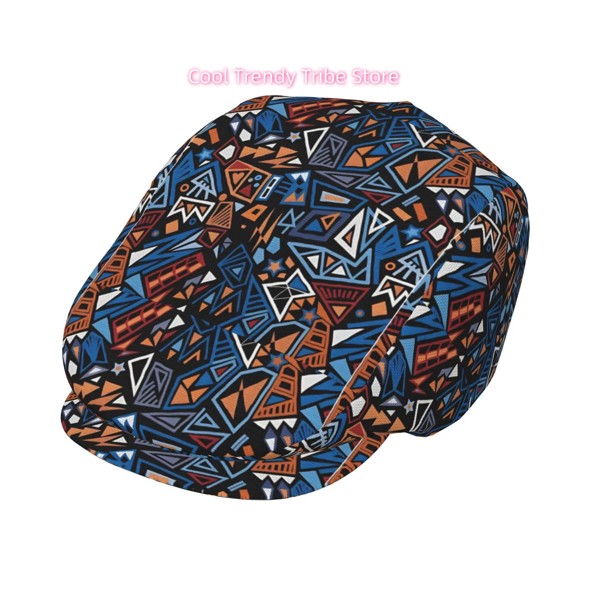 1pc Geometric Blue Burst Full-Face Printed Beret, a Stylish Newsboy Cap Suitable for Both Genders, Perfect for Golf, Outdoor Spo