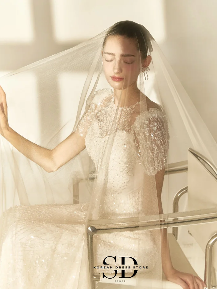 Sondr 럭셔리 여성 웨딩 드레스 오-넥 반팔 스팽글 웨딩 파티 가운 맞춤형 이브닝 가운 댄스 파티 드레스 레이디