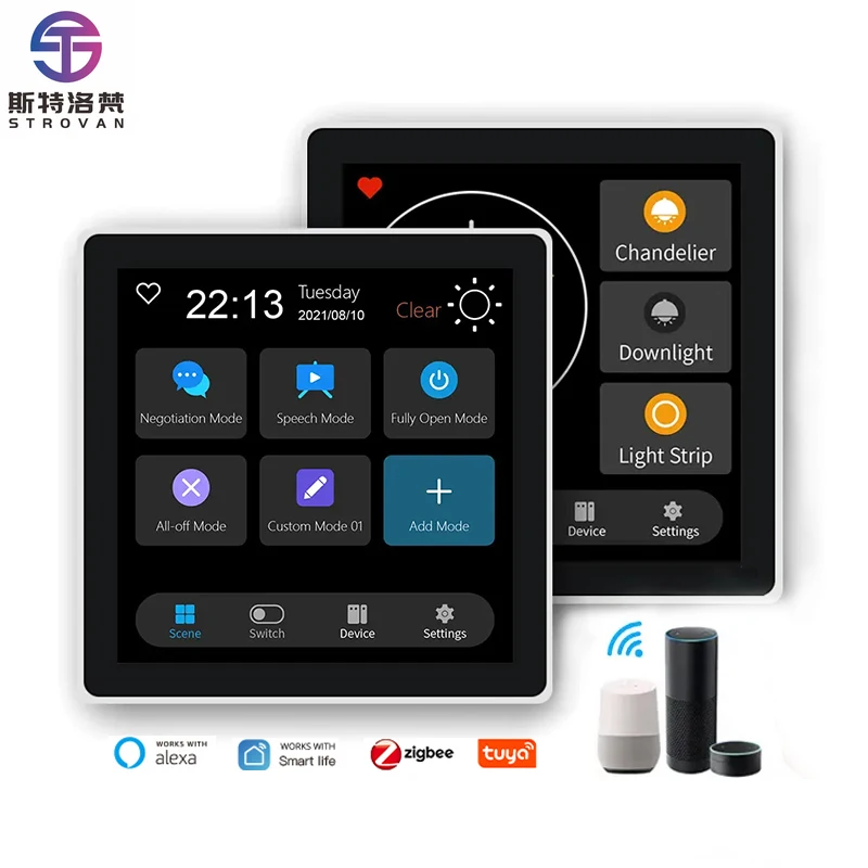 

STLF Tuya Smart Home Control Panel Alexa Voice Control Touch Screen 4 in Zigbee Smart Home Touch Panel App Remote Control Switch