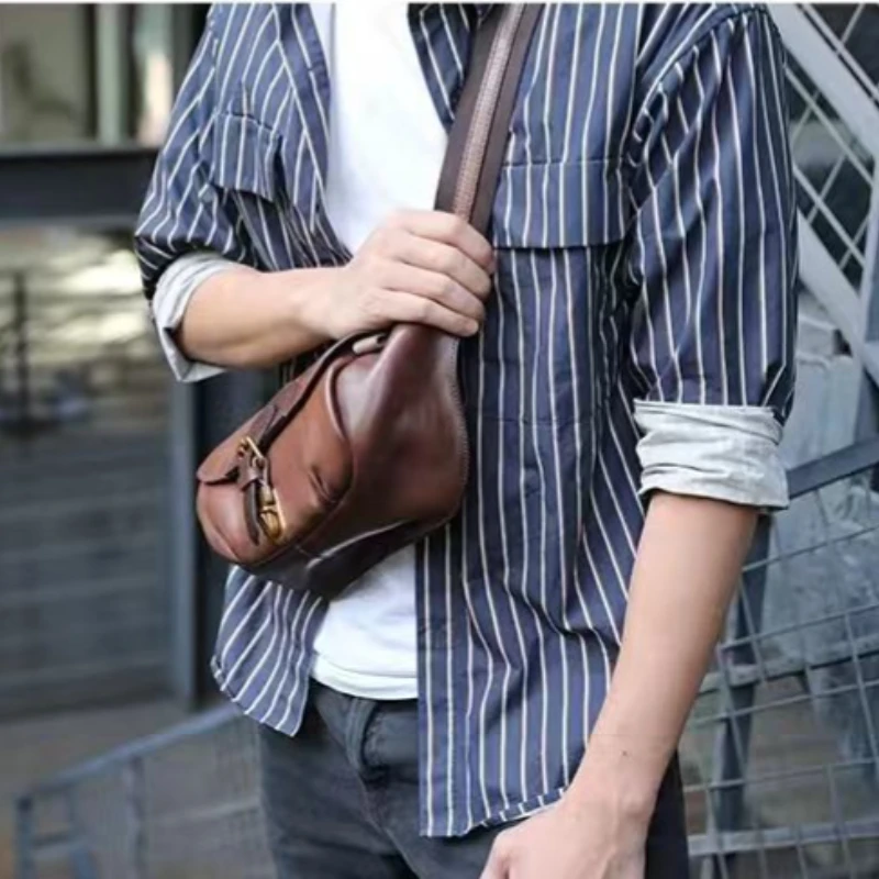 

Мужская модная универсальная поясная сумка с локомотивом в стиле ретро, сумка-мессенджер ручной работы, изысканная простая повседневная трендовая новая нагрудная сумка в стиле ретро