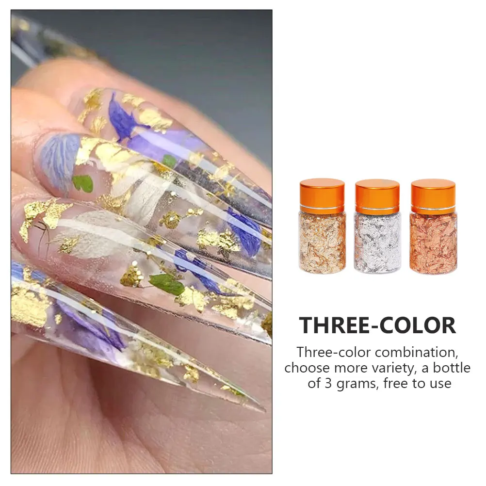 

3 Bottles Nail Art Gold Foil Copper Flakes Metal Sticker Supplies Decorations for Manicures Glitter Pieces Friendly Material