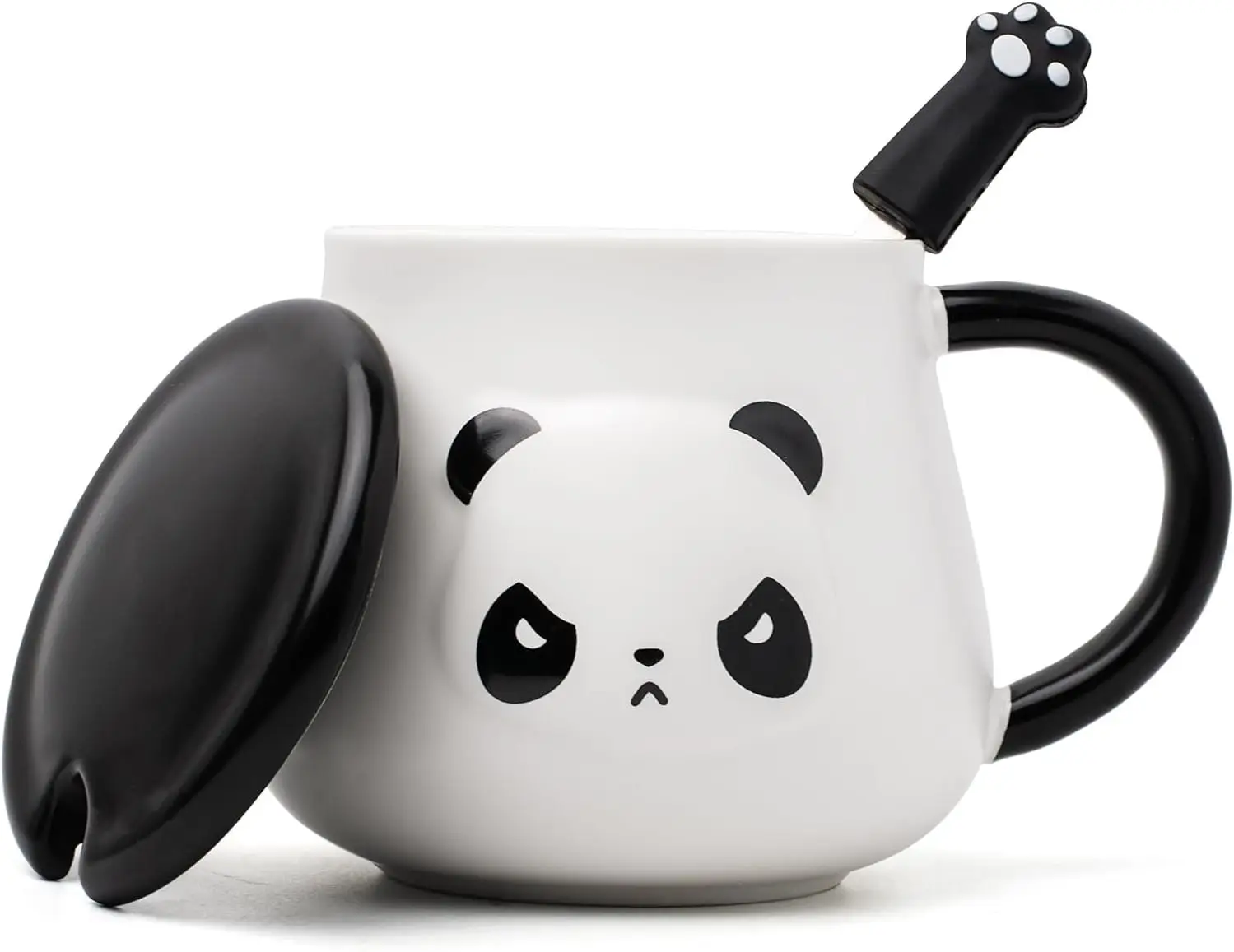 Funny Panda Mug,Panda Coffe Mugs with Lid & Spoon,Cute Panda Ceramic Coffee Mug,Kawaii Panda Cup Gifts for Girls Women Men Kids