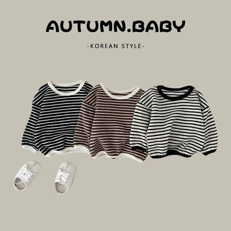 

Baby Clothes Fashion Casual T-shirt Spring and Autumn Long Sleeve Western Style Top Baby round Neck Striped Bottoming Shirt