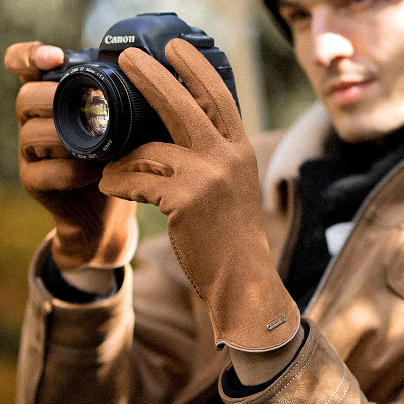 Youpin-Guantes de ante para hombre, manoplas de invierno, a prueba de viento, para conducir, pantalla táctil, Cachemira gruesa, antideslizantes, senderismo