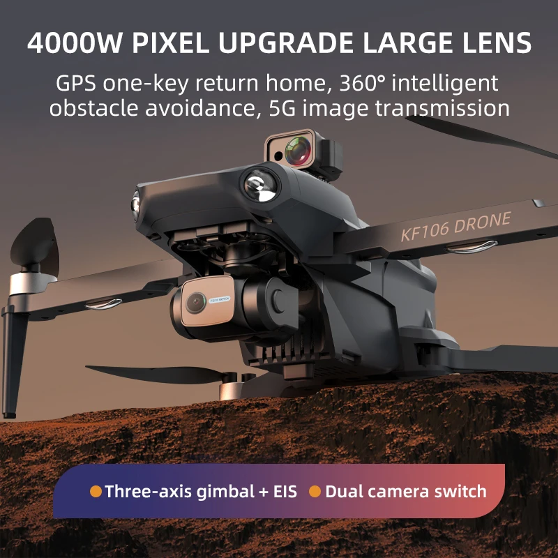 Profesjonalny składany Quadcopter dronów KF106 z laserowym unikaniem przeszkód 360 ° 3-osiowy Gimbal bezszczotkowy optyczny zabawki dla chłopca