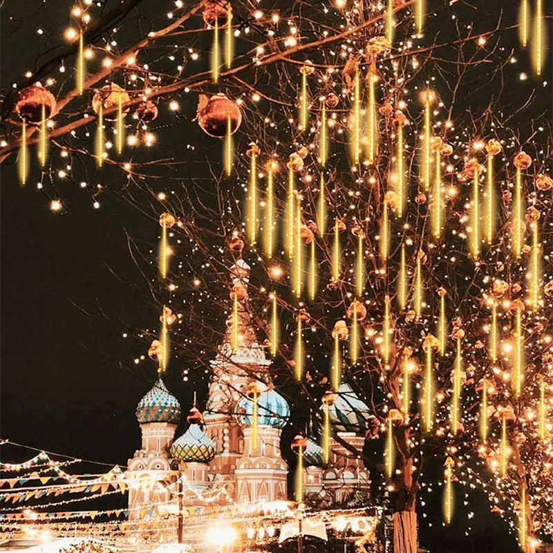 LED Meteor Shower String Lights US Plug/EU Plug 8Tubes Lights Street Decoration Fairy Garland Wedding Christmas Lighting Outdoor